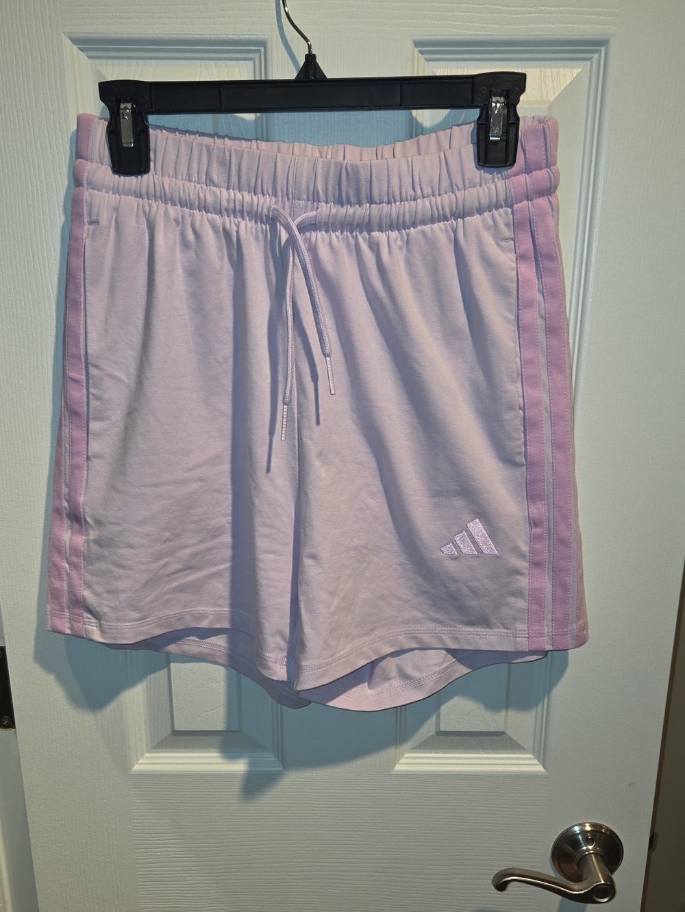 adidas Women's Pastel Pink Athletic Shorts with Side Stripes
